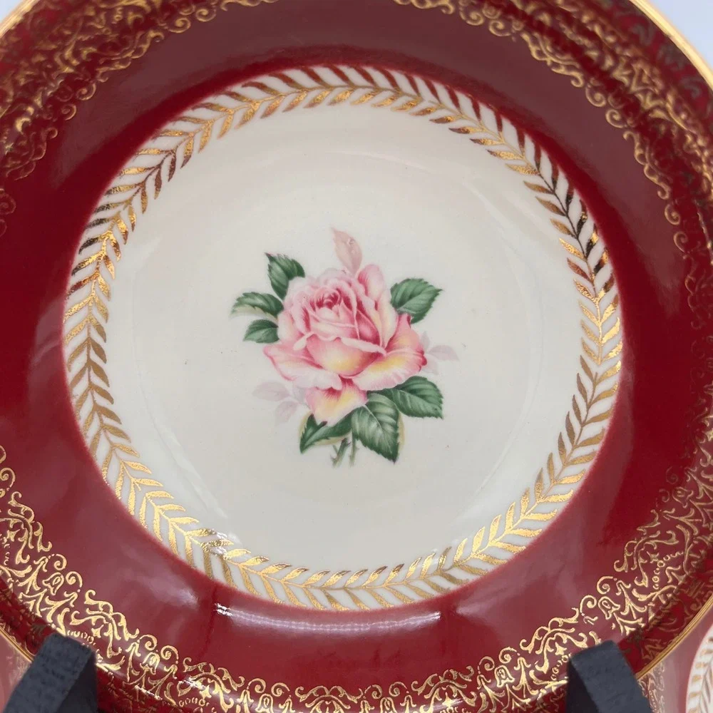 8 Piece Set Homer Laughlin Lady Stratford Berry Bowls Maroon Gold Pink Rose